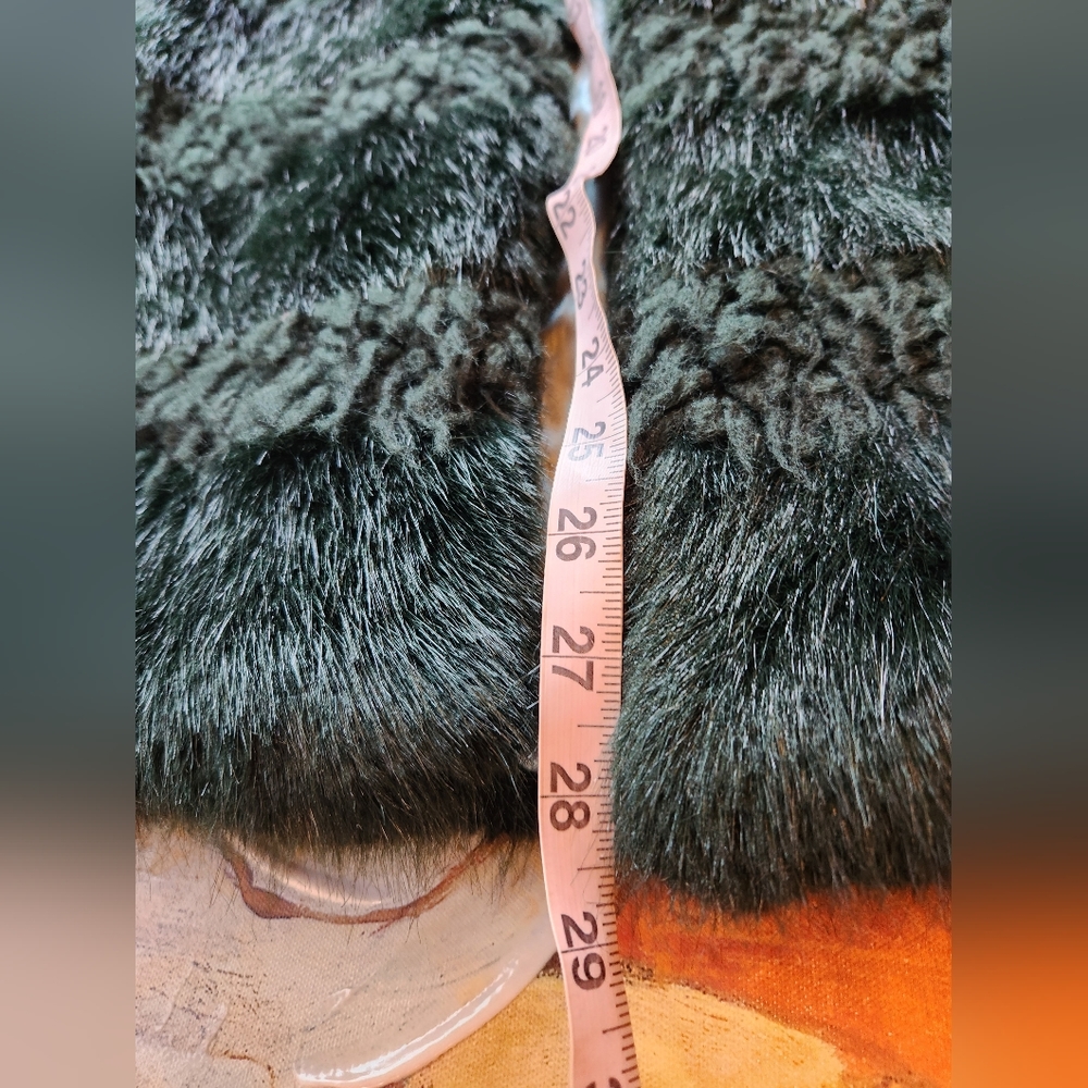 SHRIMPS Emerald Forest Green Textured Stripes FAUX FUR Vegan Winter Jacket XS - Picture 13 of 16